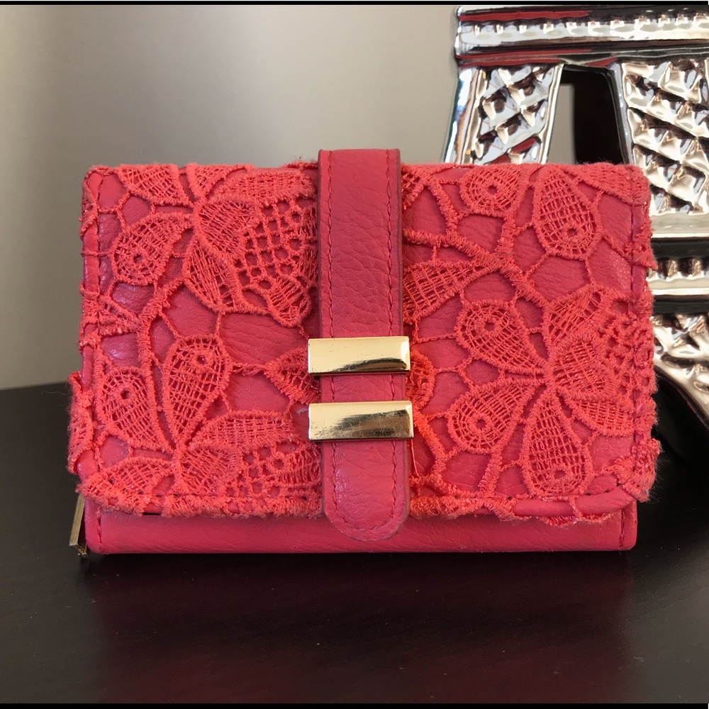 Pink Coral Embroidered Wallet Snap Closure Ardene